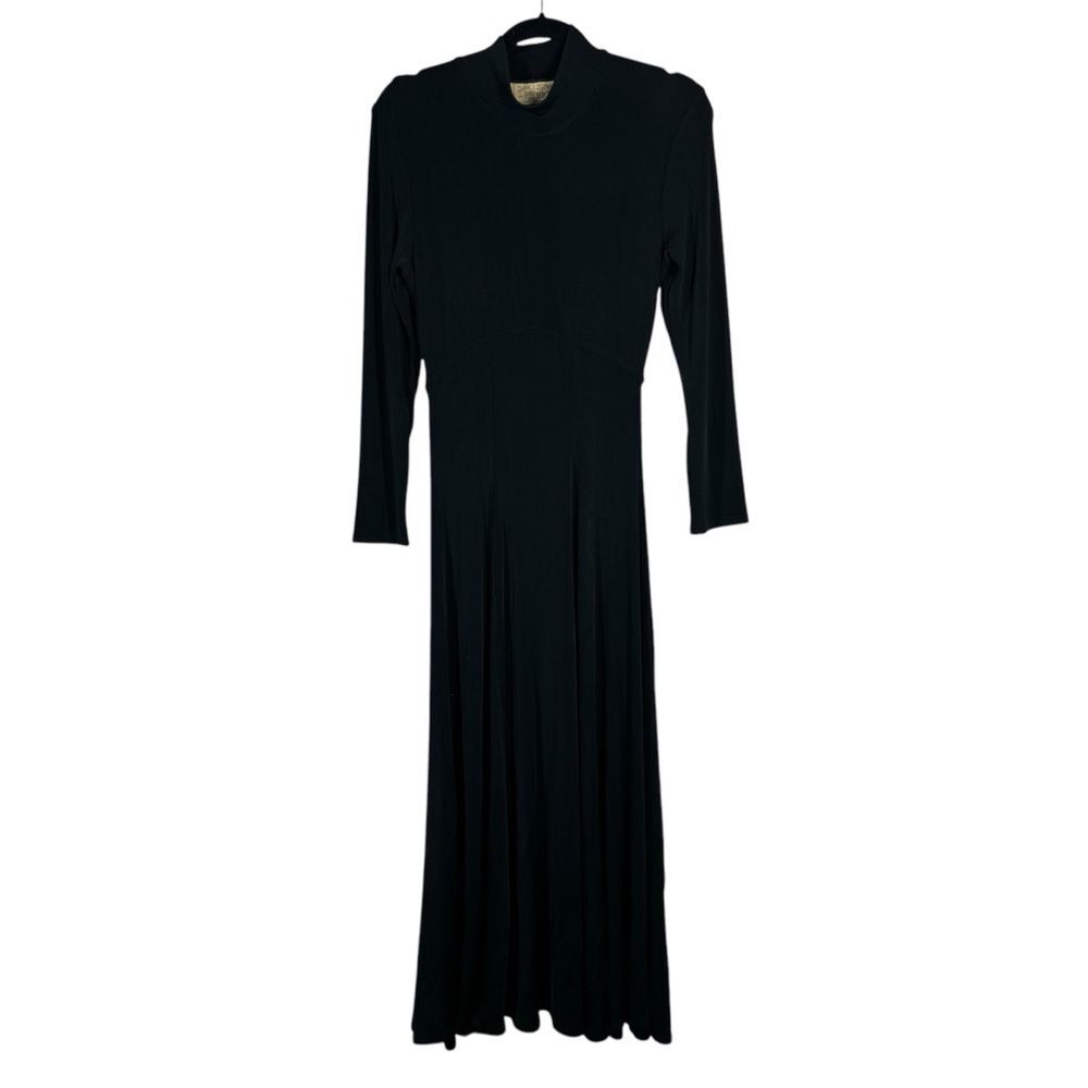 Double D Ranch Black Slinky Long Sleeve Mock Neck Maxi Dress Size XS Goth Witchy